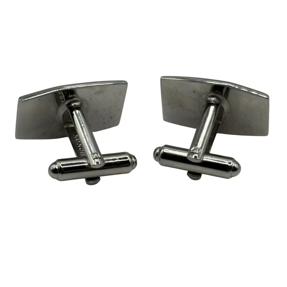 HICKOK USA Abstract Cufflinks Vintage MCM Silver Tone Black Accent Ornate Formal